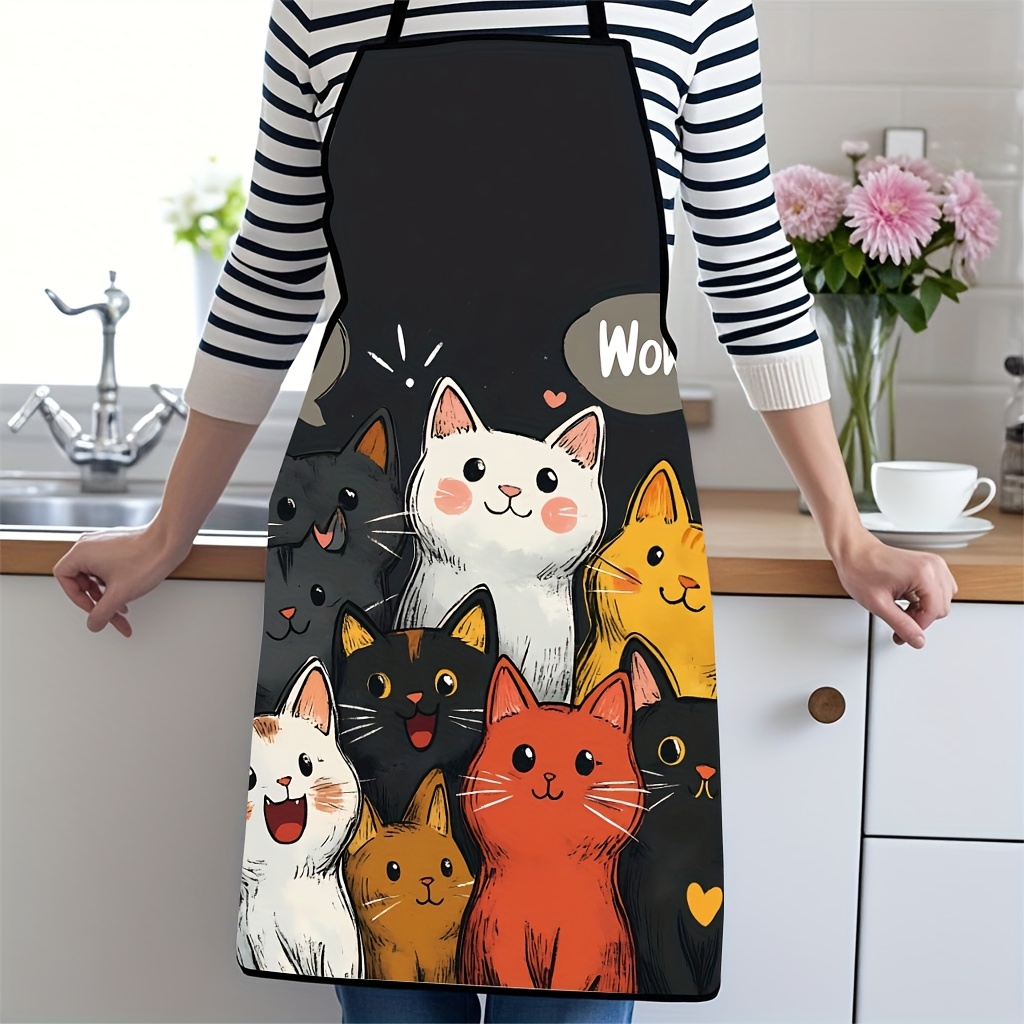 Home Cooking For Cats - Cute Cat Pattern Polyester Apron Vibrant