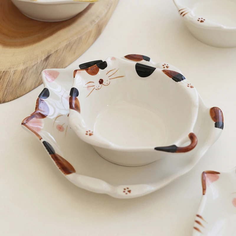 Cartoon Cat Ceramic Bowl Plate - Home Cooking For Cats avaliação e preço