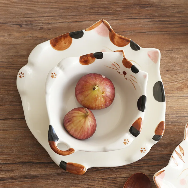 Cartoon Cat Ceramic Bowl Plate - Home Cooking For Cats avaliação e preço