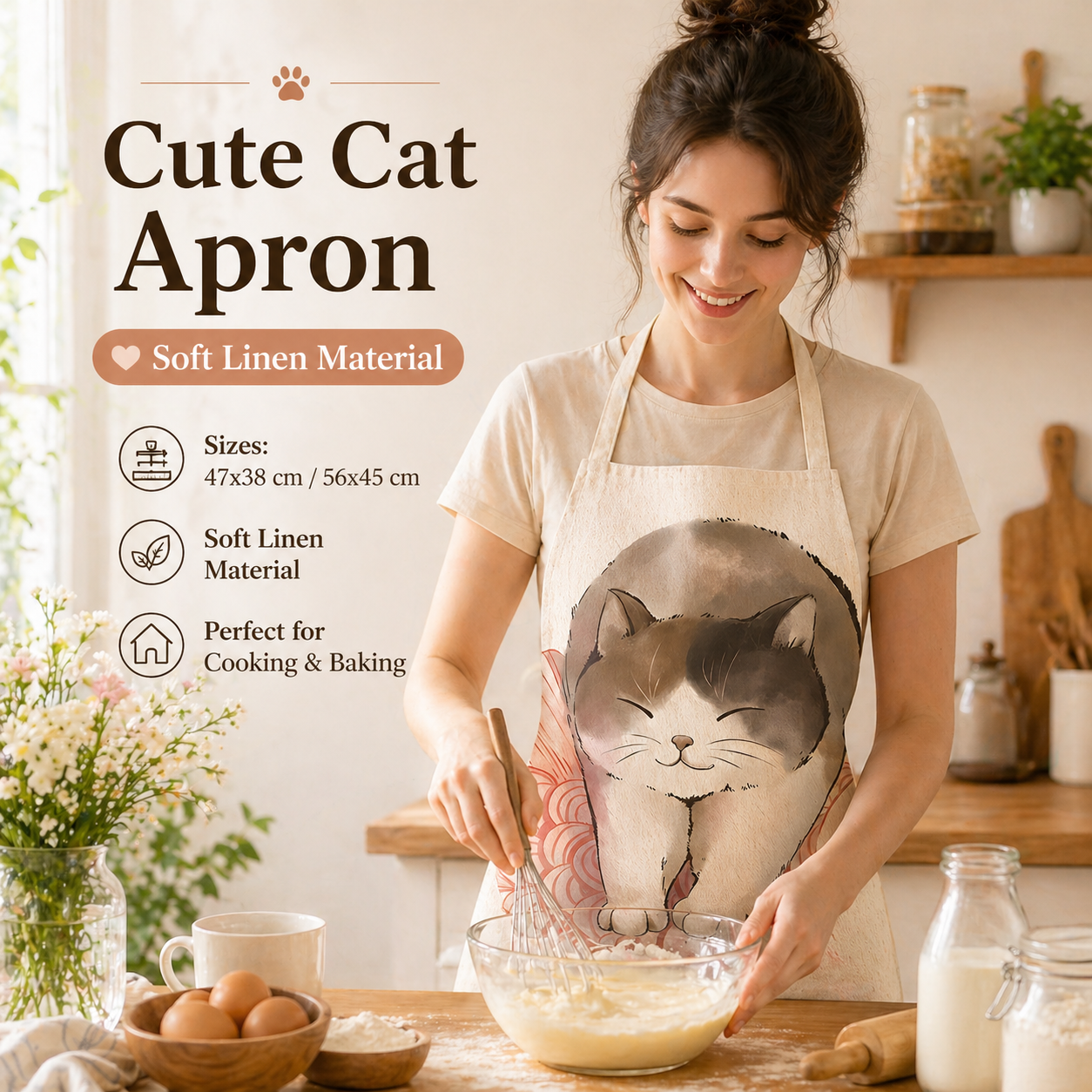 Cute Cat Printed Linen Kitchen - Home Cooking For Cats avaliação e preço