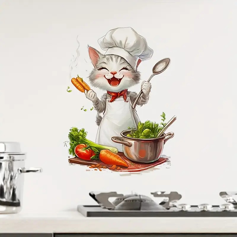 Cartoon Cat Cooking Stickers,  - Home Cooking For Cats avaliação e preço