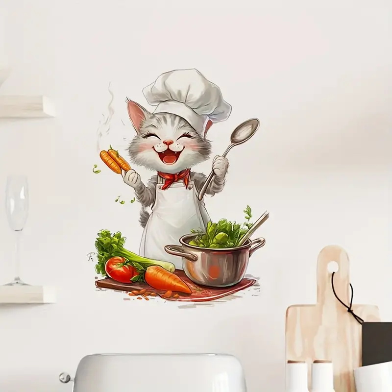 Cartoon Cat Cooking Stickers,  - Home Cooking For Cats avaliação e preço