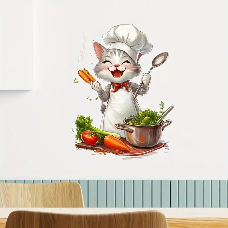 Cartoon Cat Cooking Stickers,  - Home Cooking For Cats avaliação e preço