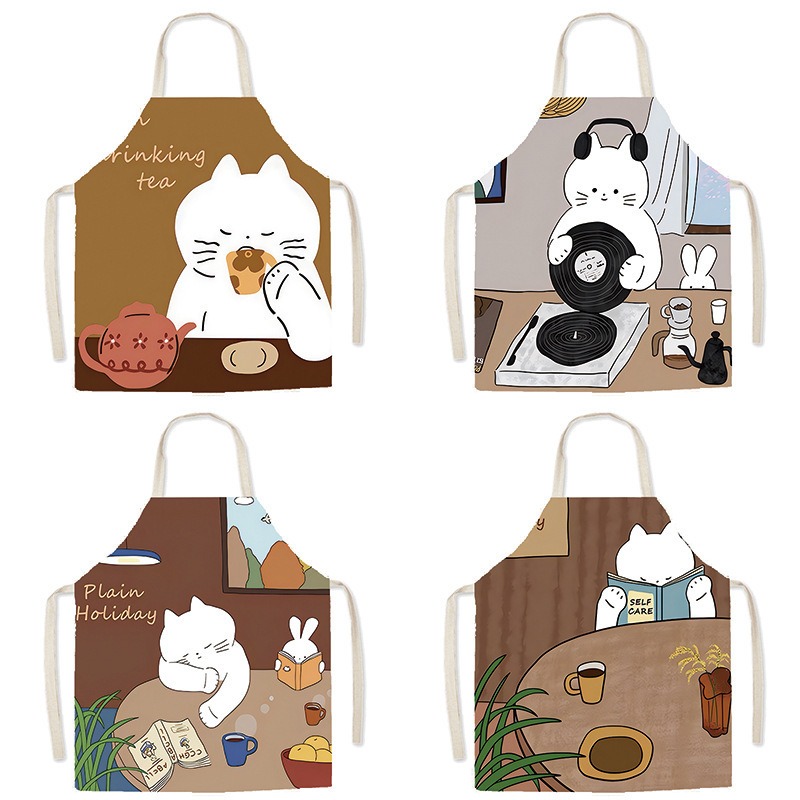 Cute White Cat Printed Apron C - Home Cooking For Cats avaliação e preço