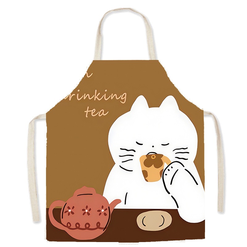 Cute White Cat Printed Apron C - Home Cooking For Cats avaliação e preço