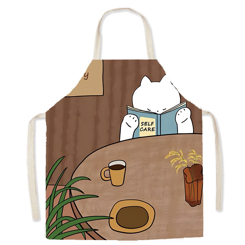 Cute White Cat Printed Apron C - Home Cooking For Cats avaliação e preço