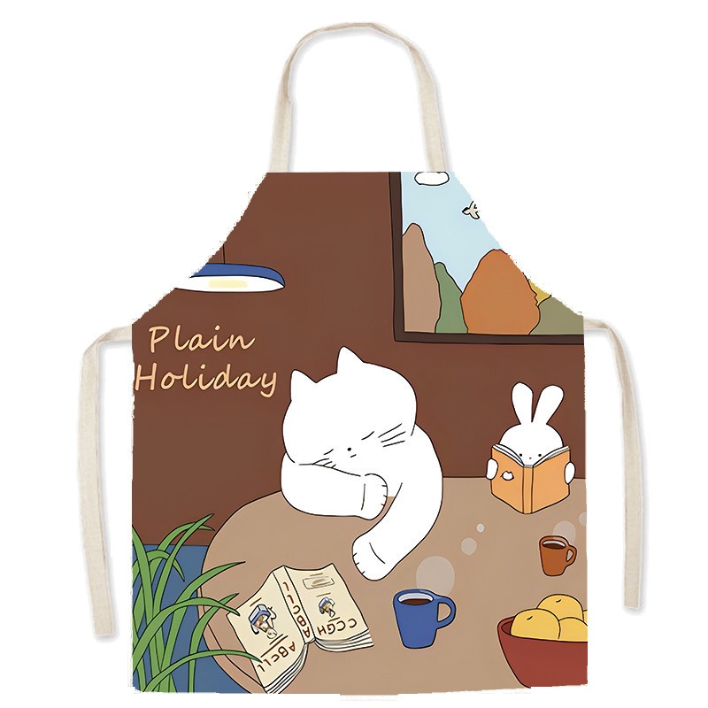 Cute White Cat Printed Apron C - Home Cooking For Cats avaliação e preço