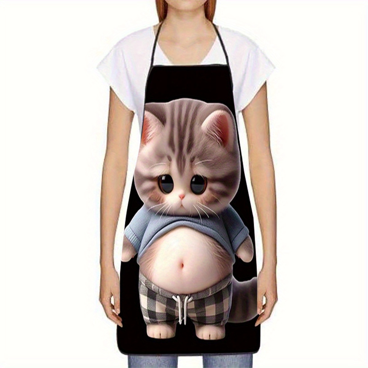 Cute Cartoon Cat Print Apron,  - Home Cooking For Cats avaliação e preço