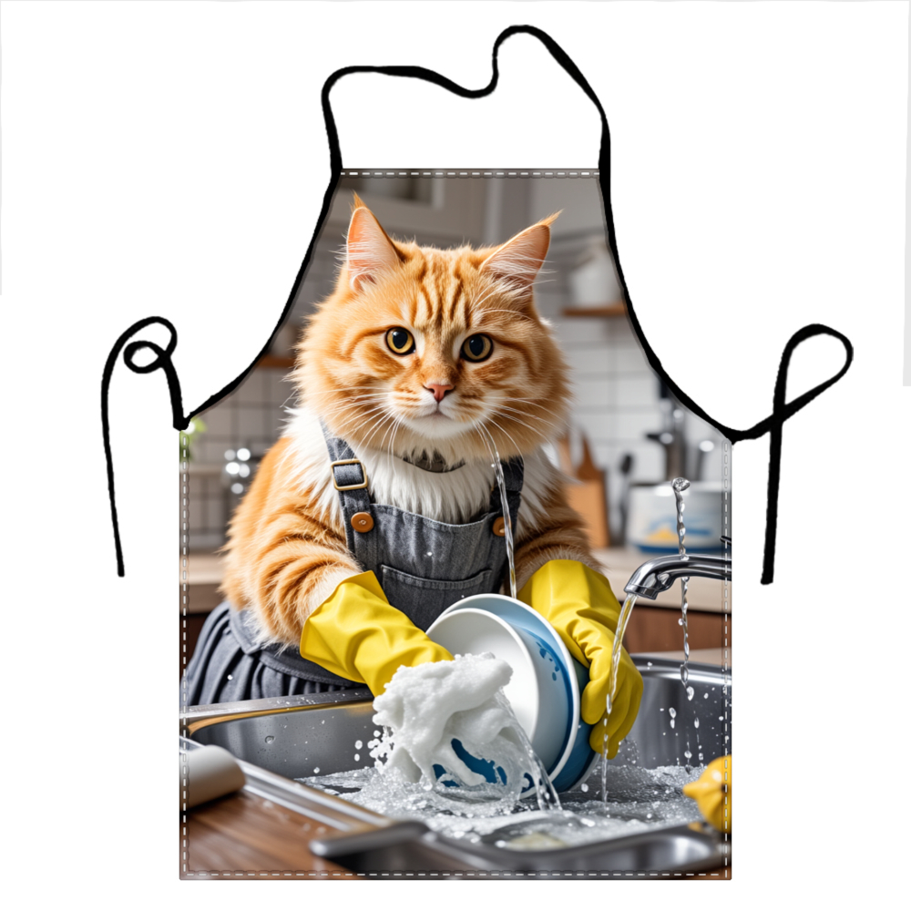 Cat Washing Dishes Apron Kitch - Home Cooking For Cats avaliação e preço