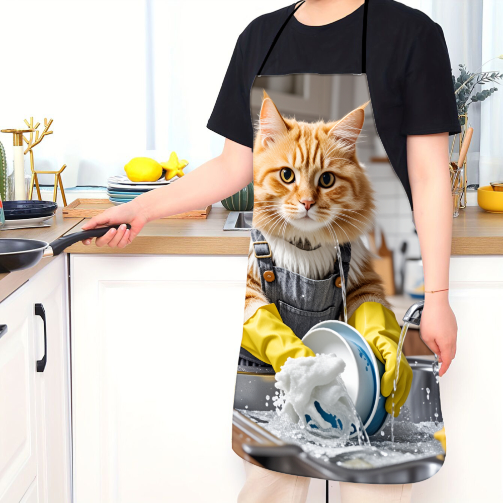 Cat Washing Dishes Apron Kitch - Home Cooking For Cats avaliação e preço