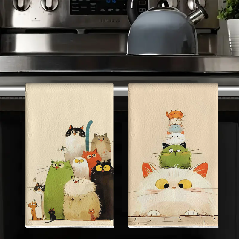 2Pcs, Cute Cat-Themed Kitchen  - Home Cooking For Cats avaliação e preço